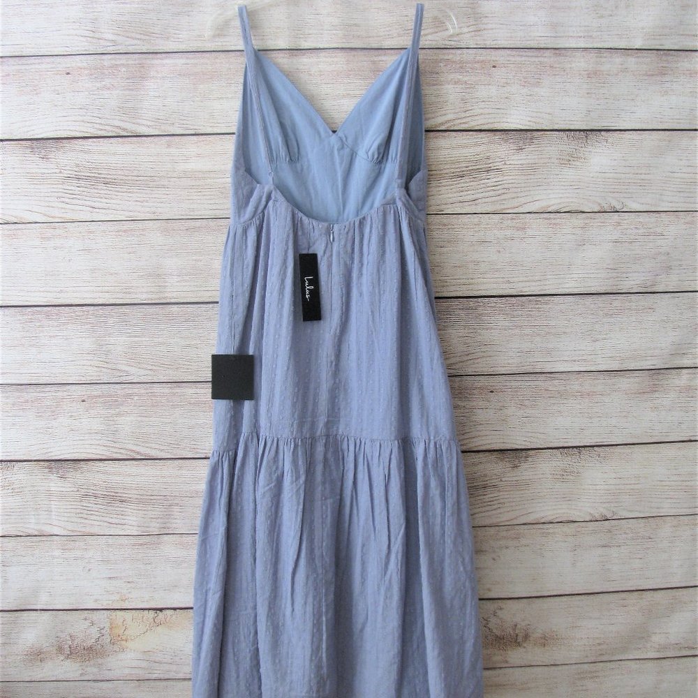 Lulus Happy Times Denim Blue Tiered Midi Dress - Picture 7 of 9